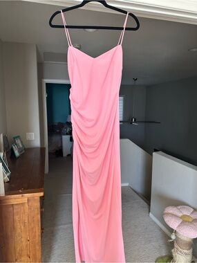 Zara Pink Ruched Slip Midi Dress